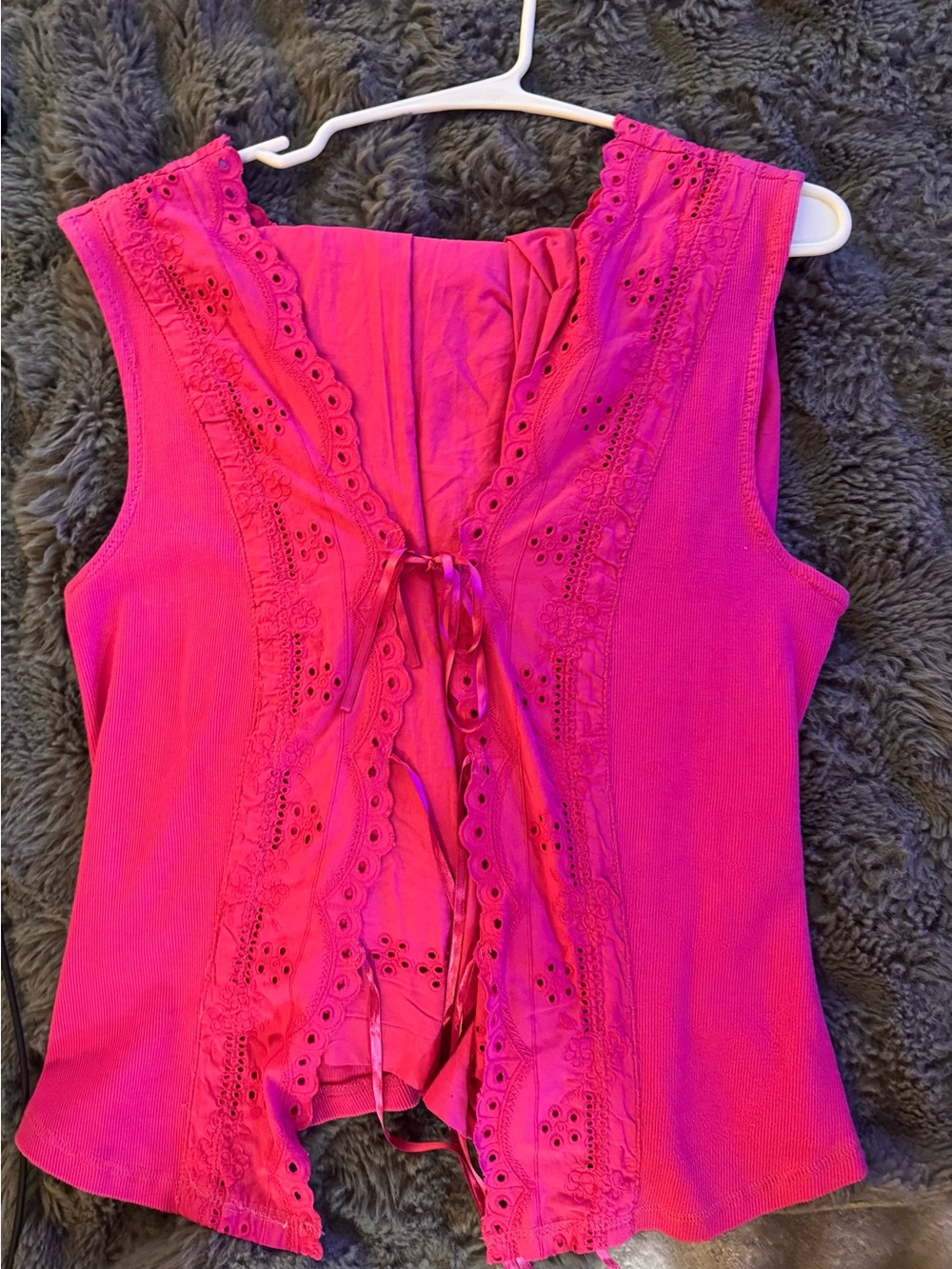 Free People Hot Pink Eyelet Tie-Front Tank(NWOT)